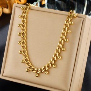 Titanium steel fashion hip-hop trend neutral style simple chain steel ball splicing necklace bracelet