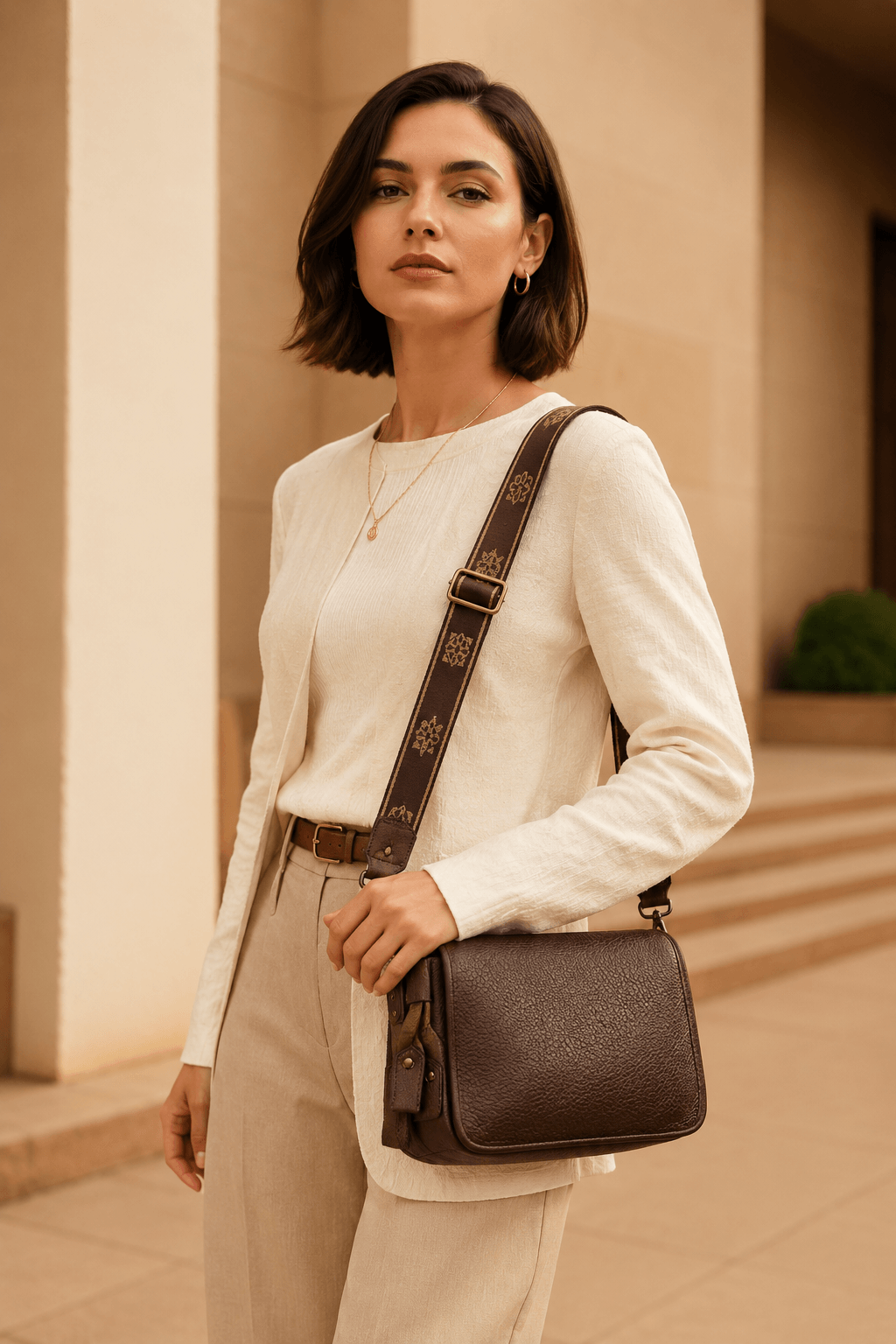 Bolsa feminina transversal em couro ecológico